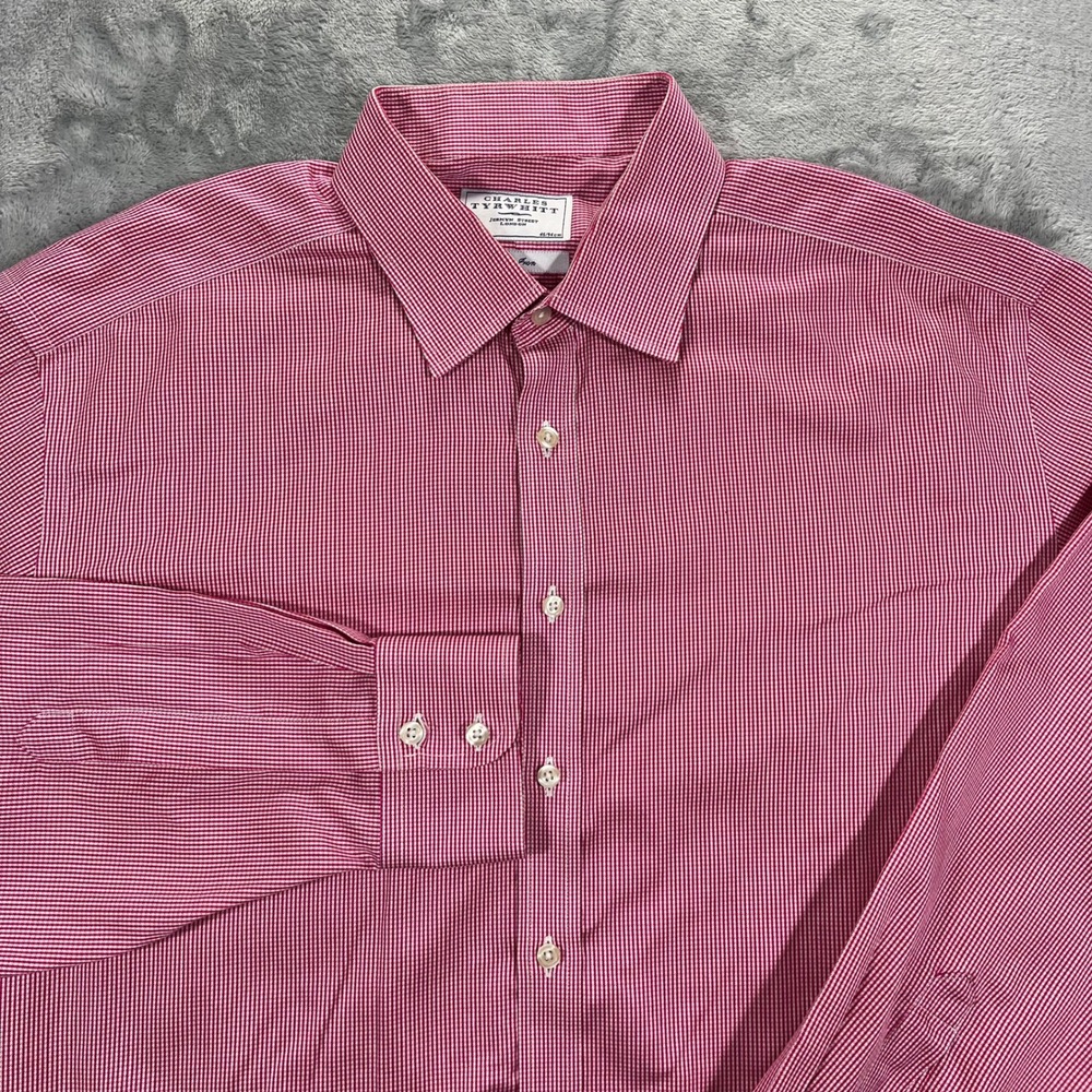 Charles Tyrwhitt Dress Shirt Mens 18/37 Red Gingham Micro Check LS Preppy Formal